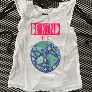 Cat & Jack “Be Kind To The World” Tank Size 2t White with Earth Ruffle Sleeve
